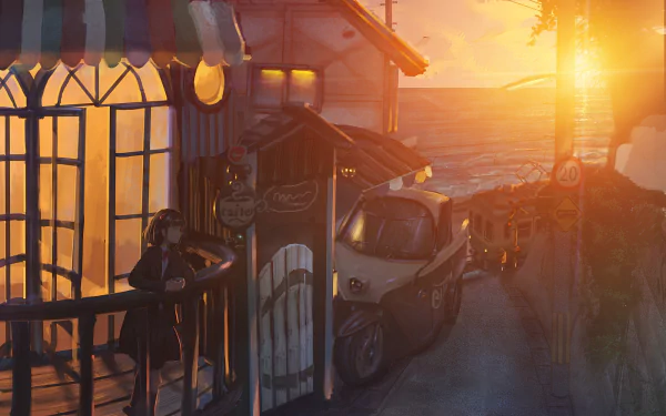 cafe sea sunset Anime Original anime sunset HD Desktop Wallpaper | Background Image