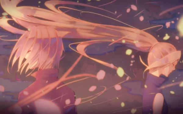 HD PC desktop wallpaper of Ino Yamanaka and Sakura Haruno from Naruto, standing back-to-back with flowing hair and drifting petals in a soft, glowing anime background.