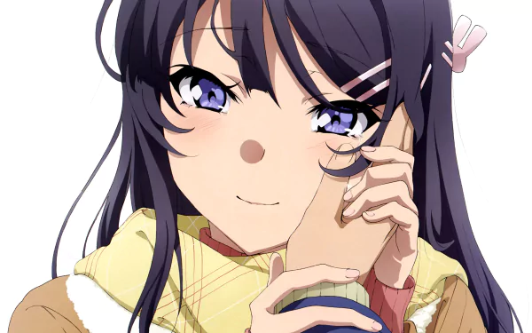 Mai Sakurajima from Rascal Does Not Dream of Bunny Girl Senpai in a detailed 4K Ultra HD anime wallpaper, featuring her signature dark hair and expressive eyes.