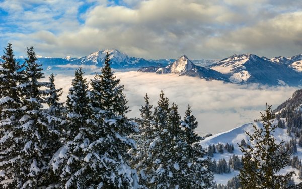 Nature Winter Cloud Landscape Mountain Switzerland Alps Snow Fog HD Wallpaper | Background Image