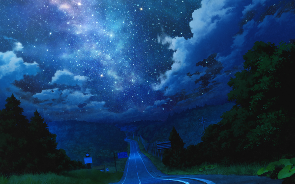 Anime Road Starry Sky Night HD Wallpaper | Background Image