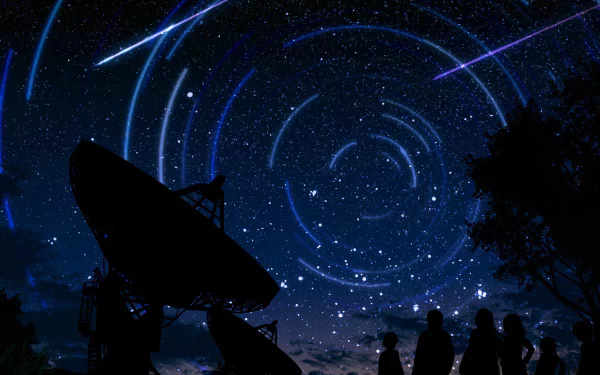 antenna telescope shooting star starry sky people Anime Original HD Desktop Wallpaper | Background Image