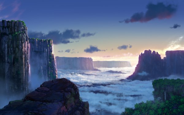 Anime Original Waterfall Cloud HD Wallpaper | Background Image