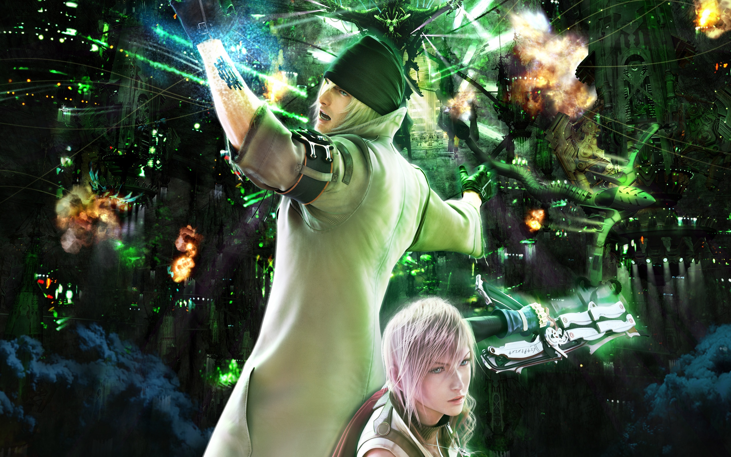 Snow Villiers and Lightning from Final Fantasy XIII in a video game desktop wallpaper.