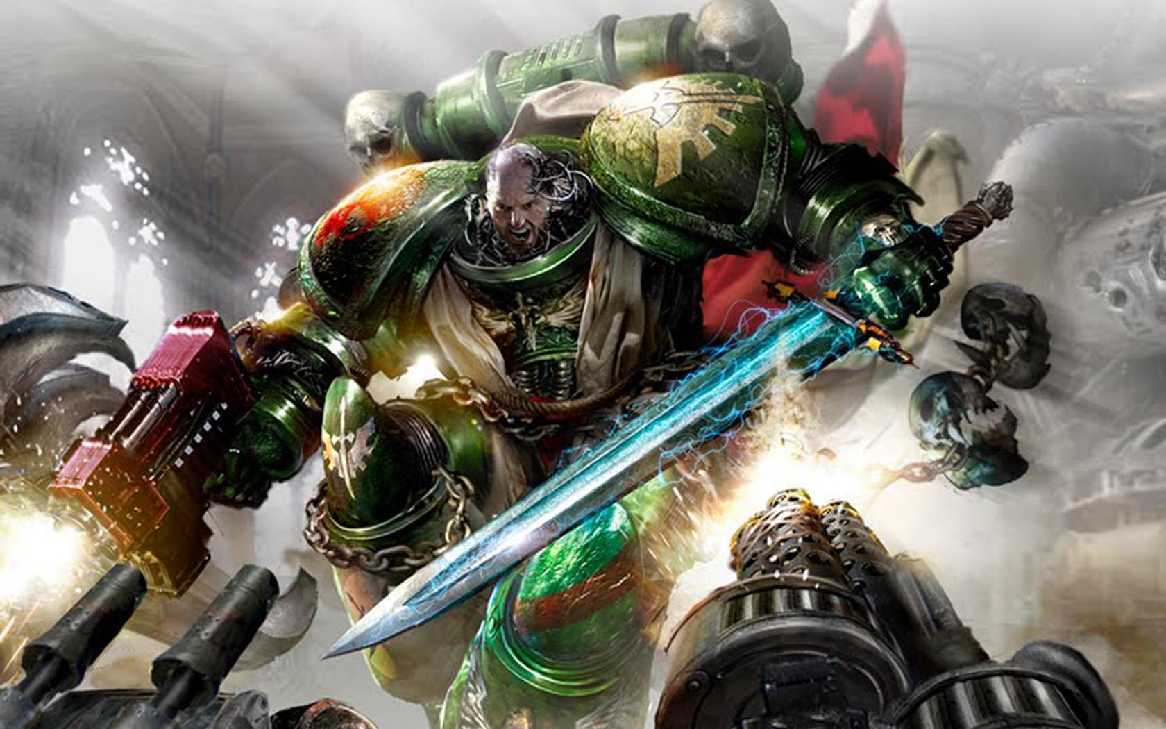 Sci-fi Space Marine warrior from Warhammer 40k video game wallpaper.