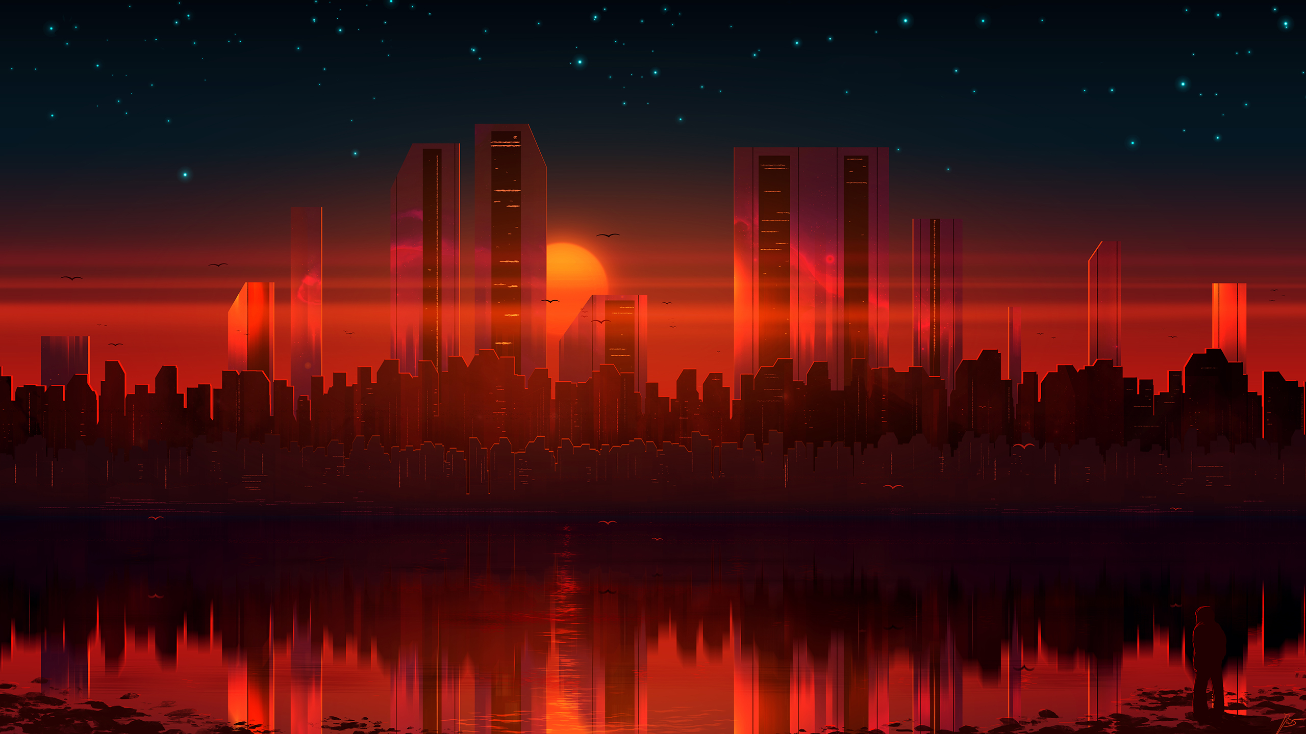 Download Sunset Reflection Cityscape Sci Fi City Sci Fi City Hd Wallpaper By Josef Barto