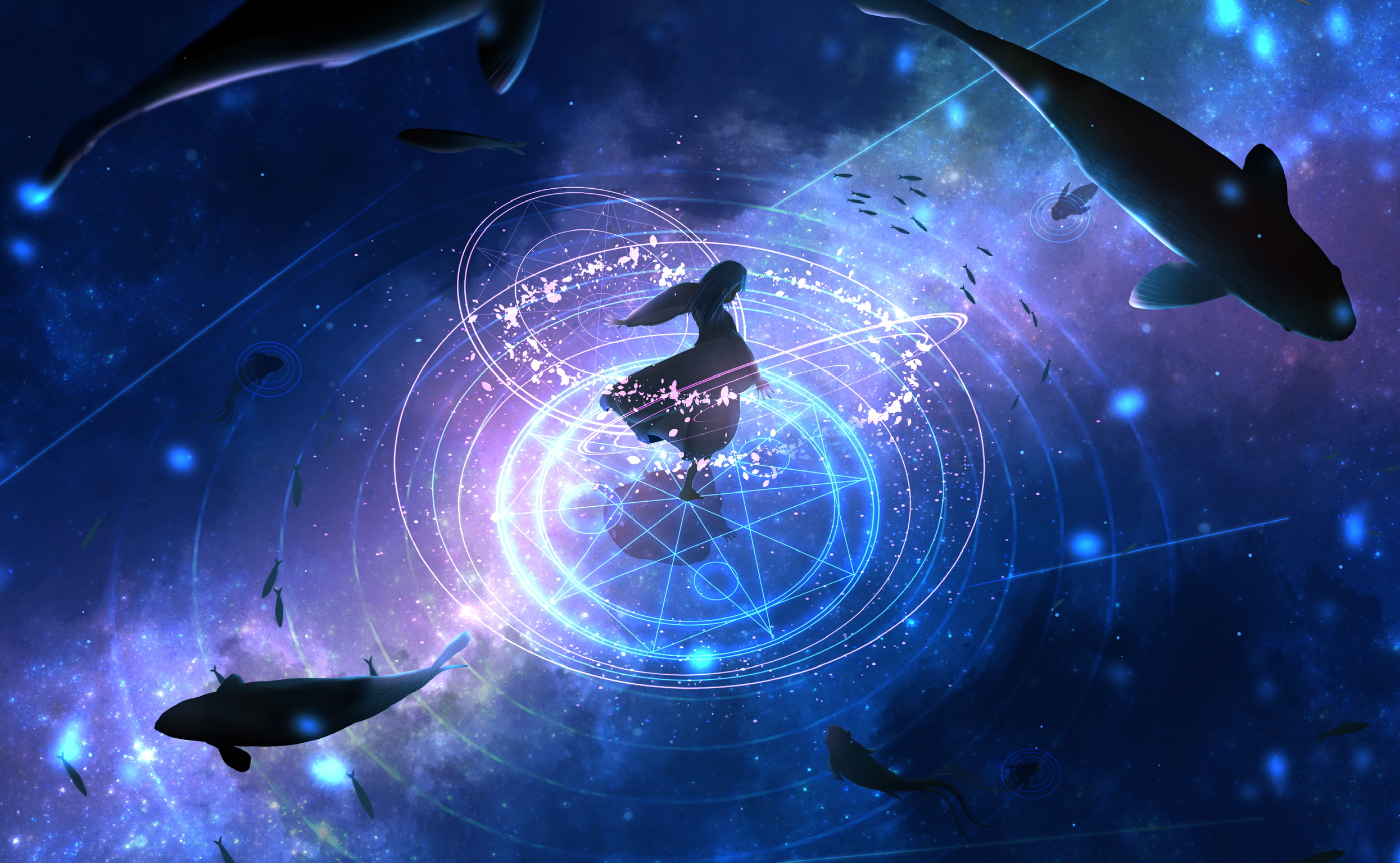 Land Fish Magic Girl using magic surrounded by fish by adsuger