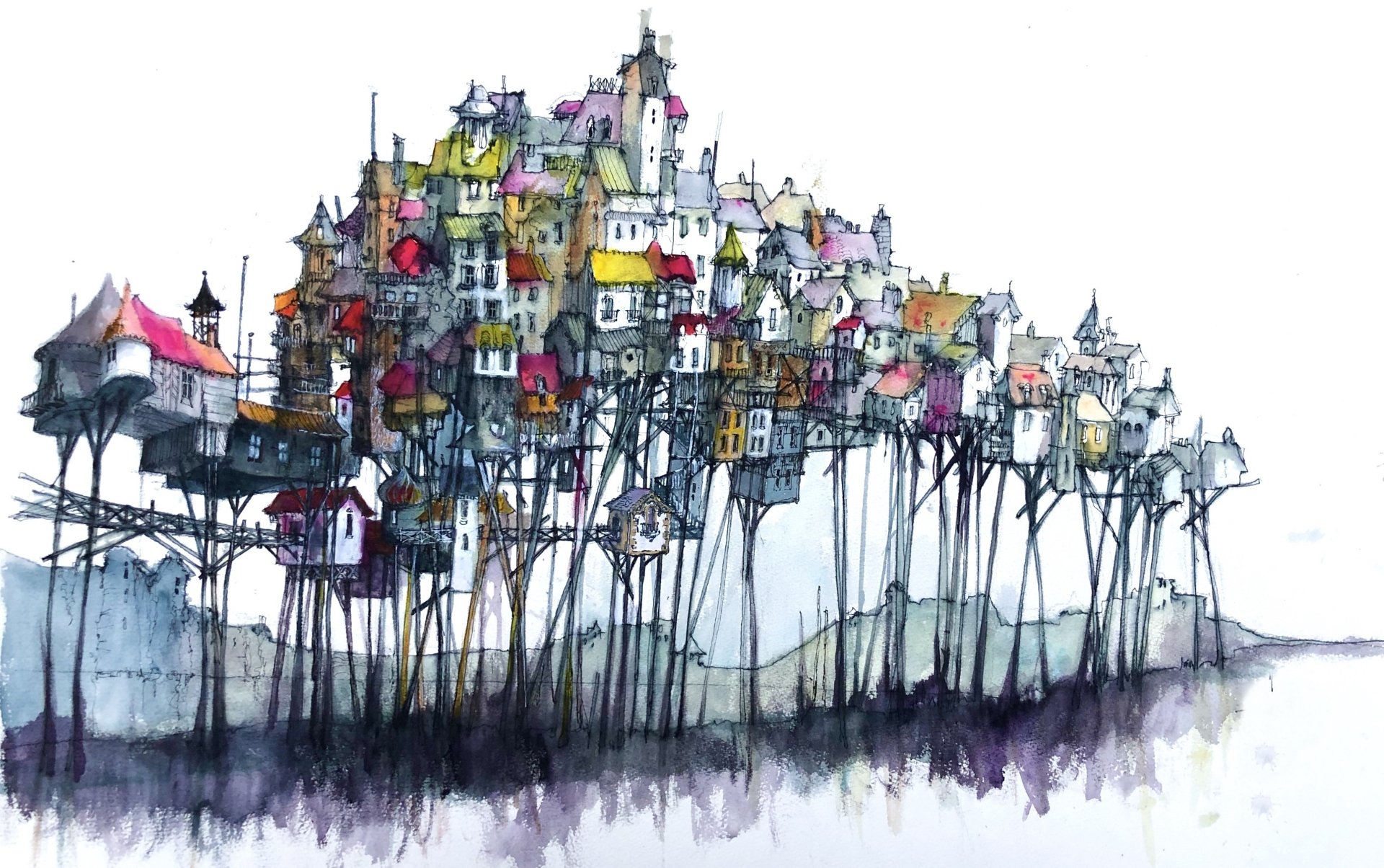 Download Watercolor Artistic City 4k Ultra HD Wallpaper