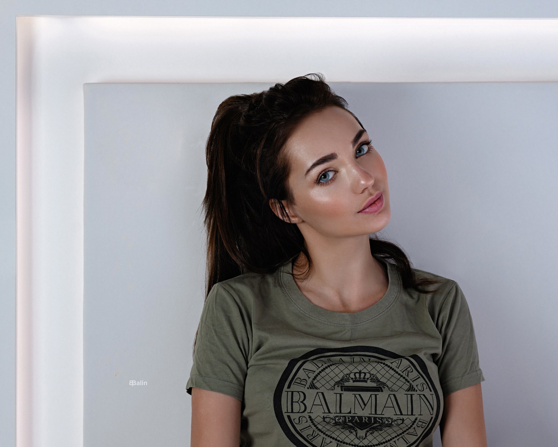 Download Ponytail Lipstick Blue Eyes Black Hair Woman Model HD Wallpaper by Eugene Balin