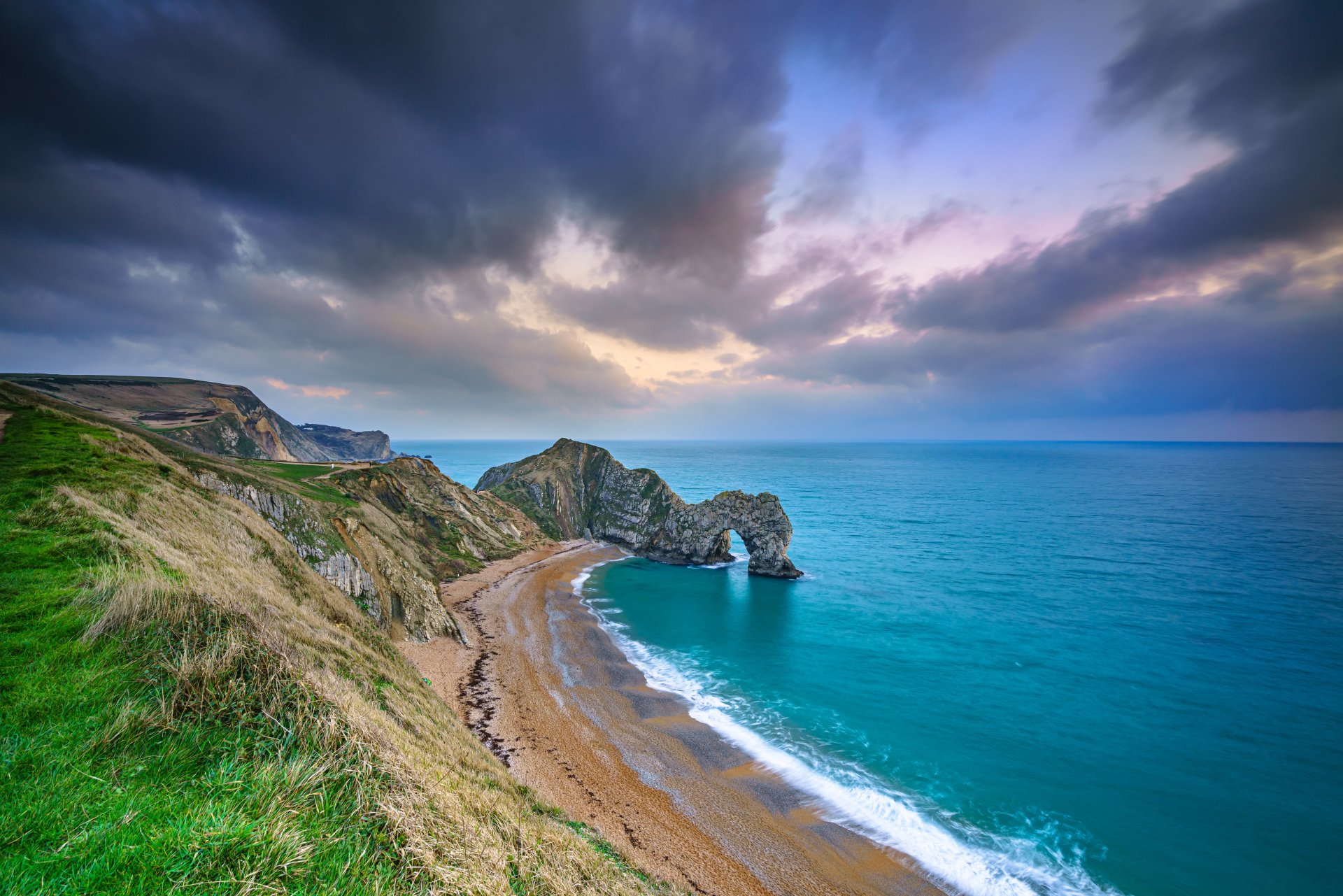 Download Arch Horizon Beach Coast England Nature Durdle Door 4k Ultra HD Wallpaper