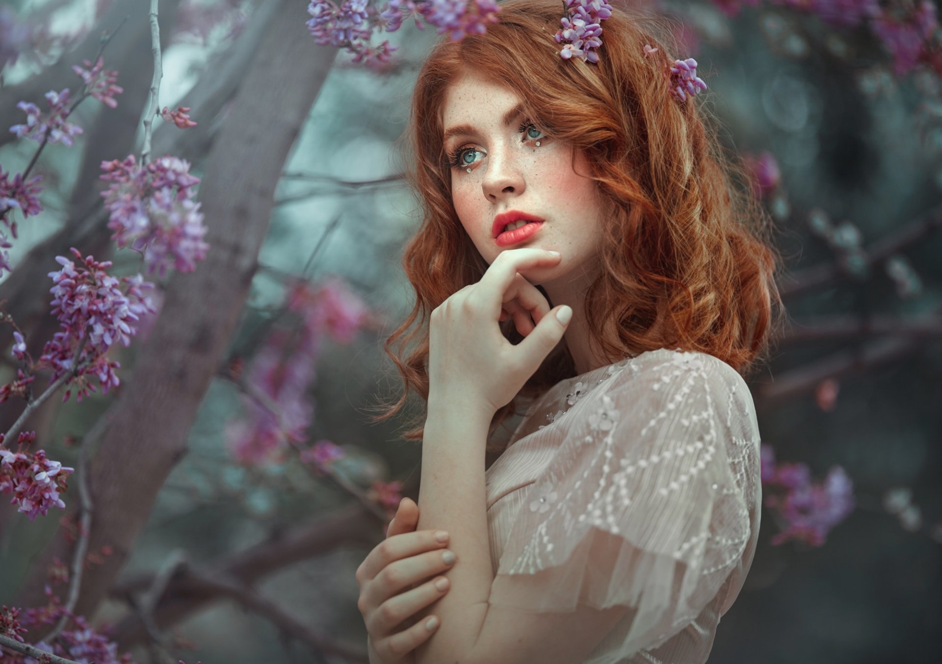 Download Lipstick Blue Eyes Redhead Woman Model HD Wallpaper by Evgeny Loza