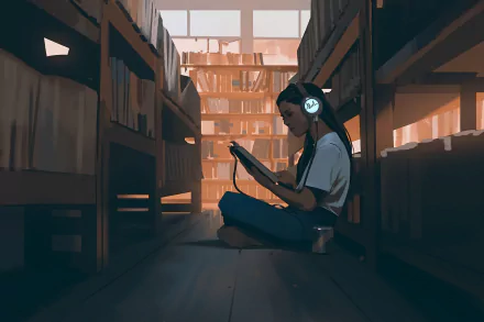 reading library music headphones HD Desktop Wallpaper | Background Image