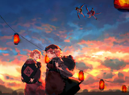 Hatate Himekaidou Aya Shameimaru Shizuha Aki Minoriko Aki sky Anime Touhou Sky Anime HD Desktop Wallpaper | Background Image