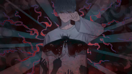 4K Ultra HD anime wallpaper featuring Vocaloid Fukase with a dark butterfly motif, blending surreal and haunting visual elements.