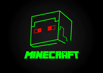 8K Ultra HD Minecraft PC desktop wallpaper featuring a minimalist neon green and red outline of a Minecraft character head on a black background.