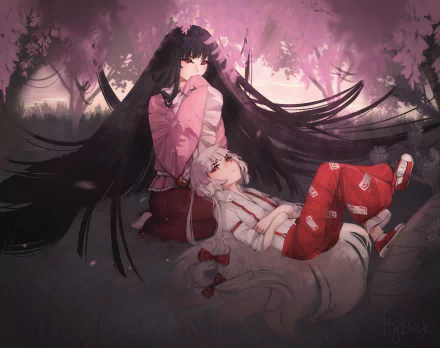 Kaguya Houraisan Fujiwara no Mokou Anime Touhou HD Desktop Wallpaper | Background Image
