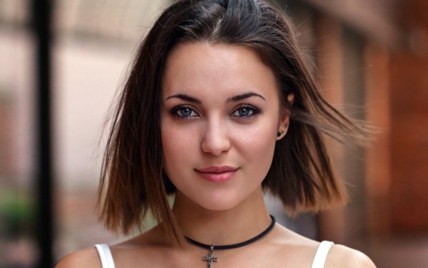 Women Model Face Blue Eyes Brunette Short Hair HD Wallpaper | Background Image