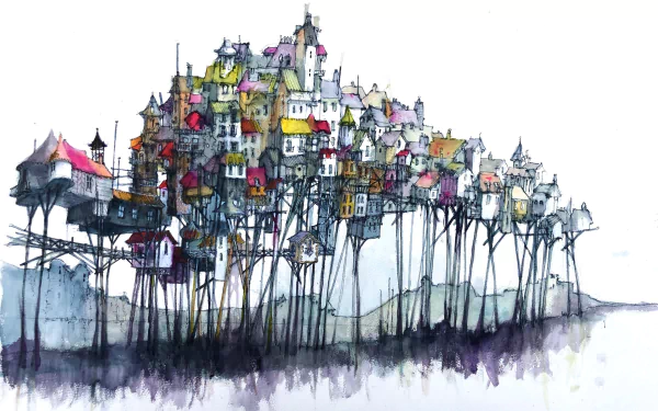 watercolor artistic city HD Desktop Wallpaper | Background Image