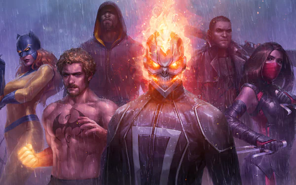 Hellcat (Marvel Comics) Danny Rand Elektra (Marvel Comics) Luke Cage Ghost Rider Robbie Reyes Iron Fist (Marvel Comics) video game Marvel: Future Fight HD Desktop Wallpaper | Background Image