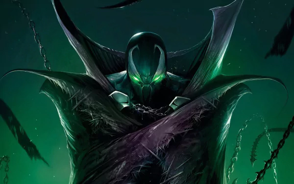 HD desktop wallpaper featuring Spawn from Image Comics, showcasing the dark, eerie atmosphere and striking green highlights in this comic-inspired background.