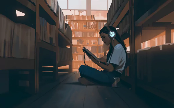 reading library music headphones HD Desktop Wallpaper | Background Image