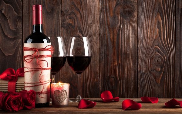 Holiday Valentine's Day Flower Wine Candle Petal Glass Still Life HD Wallpaper | Background Image
