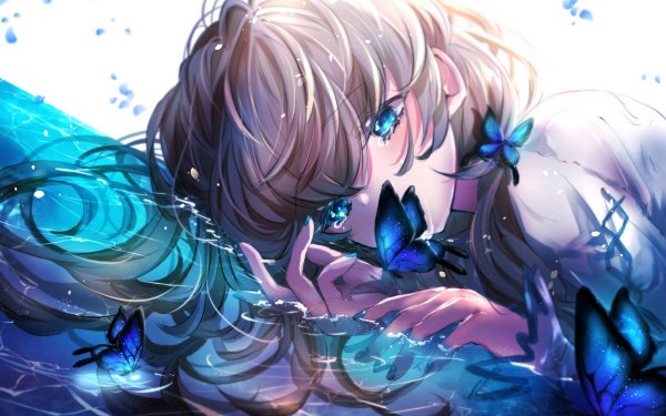 Anime Original Butterfly Water Blue Eyes HD Wallpaper | Background Image