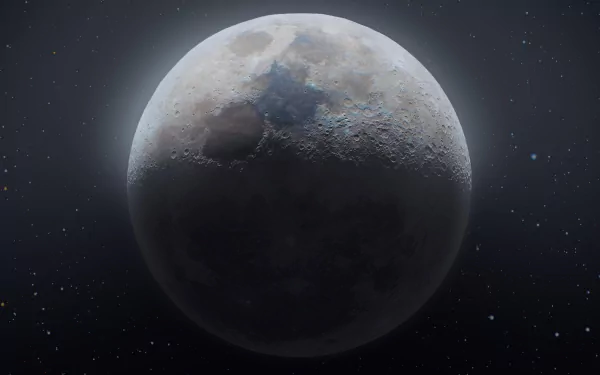 HD desktop wallpaper of the moon in space with fine details and dark surroundings featuring subtle stars.