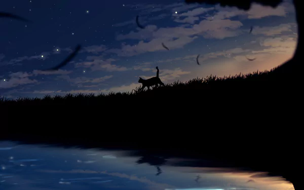  Black silhouette of a cat walking at dusk by imari_0718