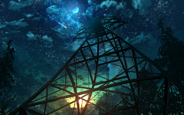 Anime Original Cielo Starry Sky Tower Noche Fondo de pantalla HD | Fondo de Escritorio