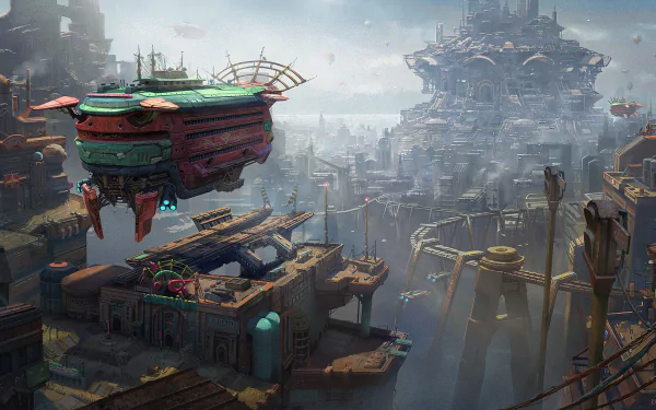 aircraft city steampunk Sci Fi Atompunk sci fi city HD Desktop Wallpaper | Background Image