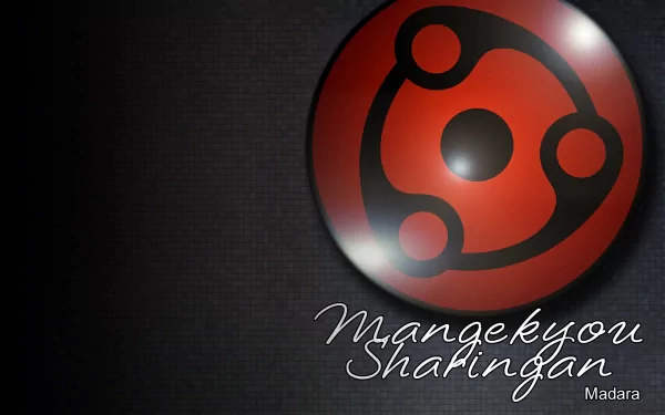 A high-definition desktop wallpaper featuring the iconic Mangekyō Sharingan symbol from the anime Naruto, set against a sleek dark background.
