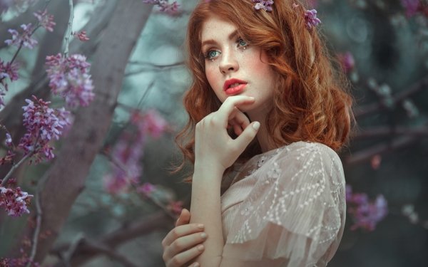 Women Model Redhead Blue Eyes Lipstick HD Wallpaper | Background Image