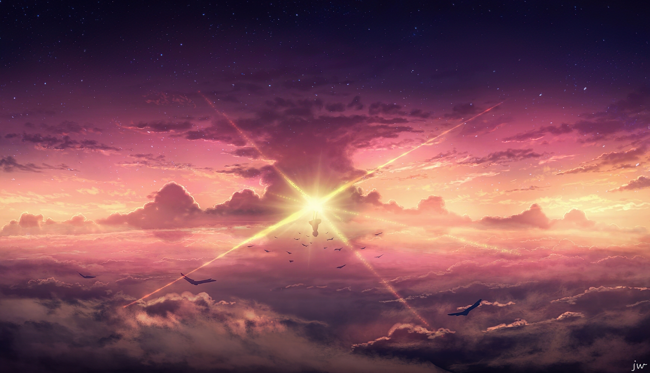 Anime Sunset HD Wallpaper by 画师JW