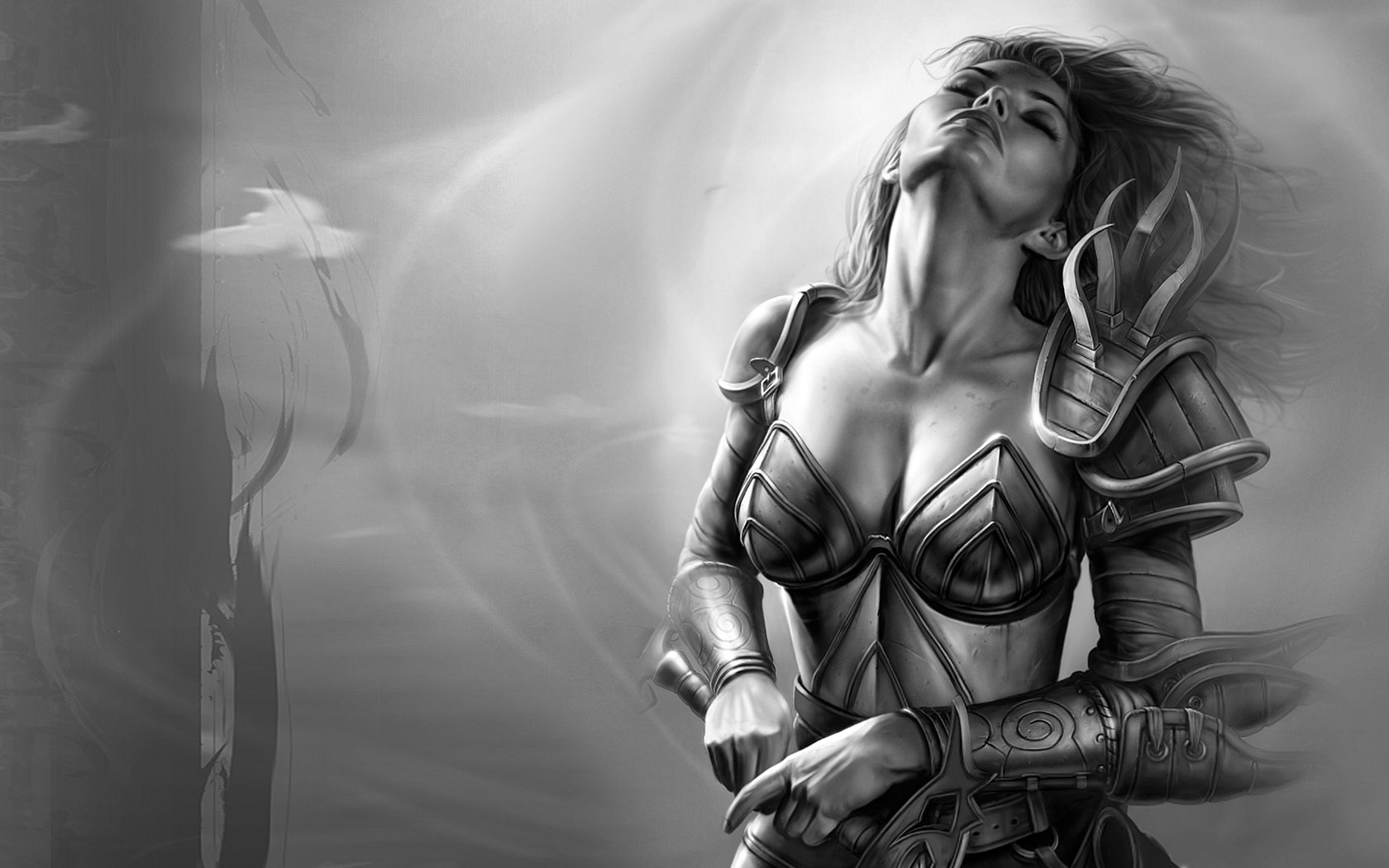 Fantasy video game character with armor, a woman warrior in Neverwinter Nights