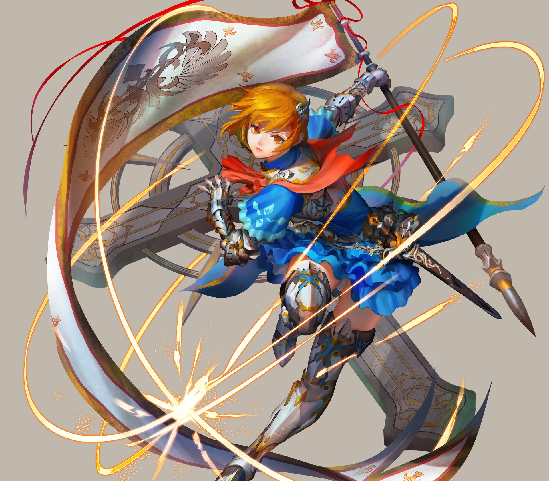 Download Joan Of Arc Cross Orange Eyes Orange Hair Banner Woman Warrior Fantasy Knight HD Wallpaper by 鴻仁 楊