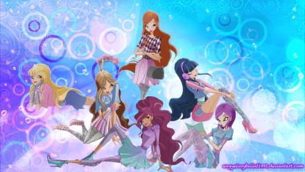 two-toned hair headphones brown hair red hair blonde long hair Aisha (Winx Club) Tecna (Winx Club) Flora (Winx Club) Musa (Winx Club) Stella (Winx Club) Bloom (Winx Club) TV Show World of Winx HD Desktop Wallpaper | Background Image