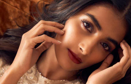 lipstick black hair brown eyes Bollywood actress Indian model Celebrity Pooja Hegde HD Desktop Wallpaper | Background Image