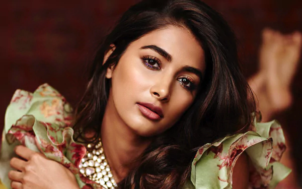 black hair brown eyes face Indian actress Celebrity Pooja Hegde HD Desktop Wallpaper | Background Image