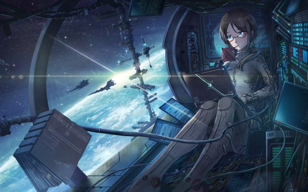 Anime Original Cosmos Blue Eyes Stars Spaceship HD Wallpaper | Background Image