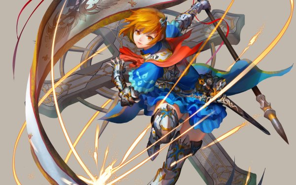 Fantasy Knight Woman Warrior Banner Orange Hair Orange Eyes Cross Joan of Arc HD Wallpaper | Background Image