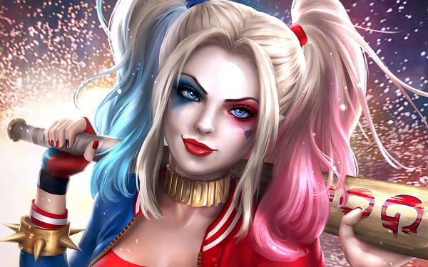 Bande-dessinées Harley Quinn DC Comics Lipstick Blue Eyes Twintails Baseball Bat Fond d'écran HD | Image