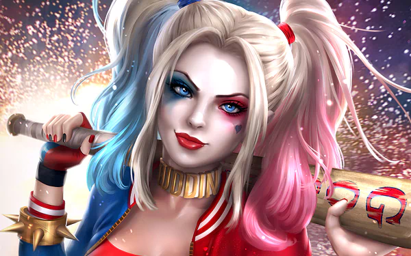 baseball bat twintails blue eyes lipstick DC Comics Comic Harley Quinn HD Desktop Wallpaper | Background Image