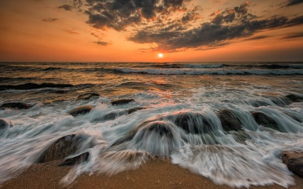 Nature Sunset Sun Ocean Wave HD Wallpaper | Background Image