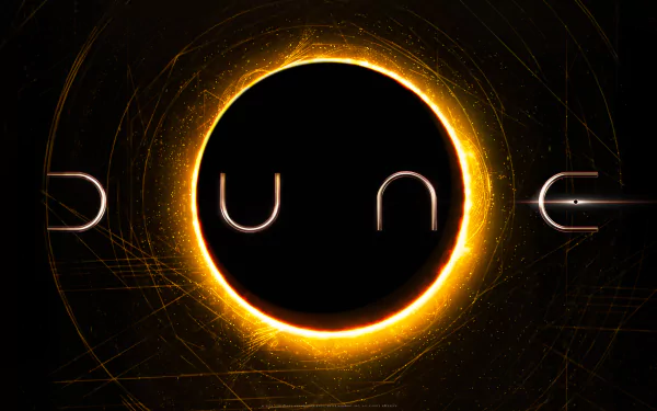 A striking 4K Ultra HD wallpaper featuring the logo of the movie Dune (2021) against a dark backdrop, illuminated by a glowing circular design.