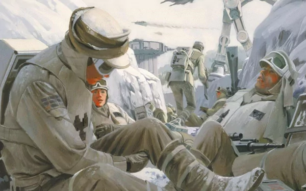HD PC desktop wallpaper depicting Star Wars soldiers resting in the snowy terrain of Hoth, showcasing iconic Sci-Fi elements from the Star Wars universe.