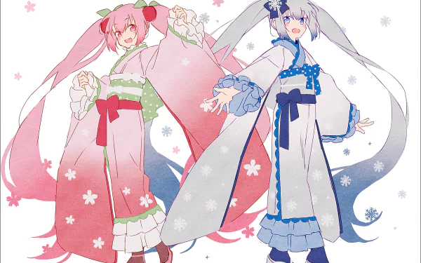 Sakura Miku Yuki Miku Anime Vocaloid HD Desktop Wallpaper | Background Image