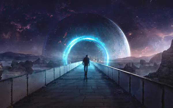  Man Walking Towards Space Portal