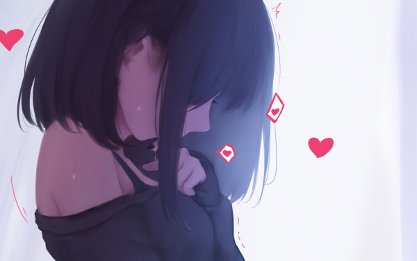 Anime Original Short Hair Black Hair Heart HD Wallpaper | Background Image