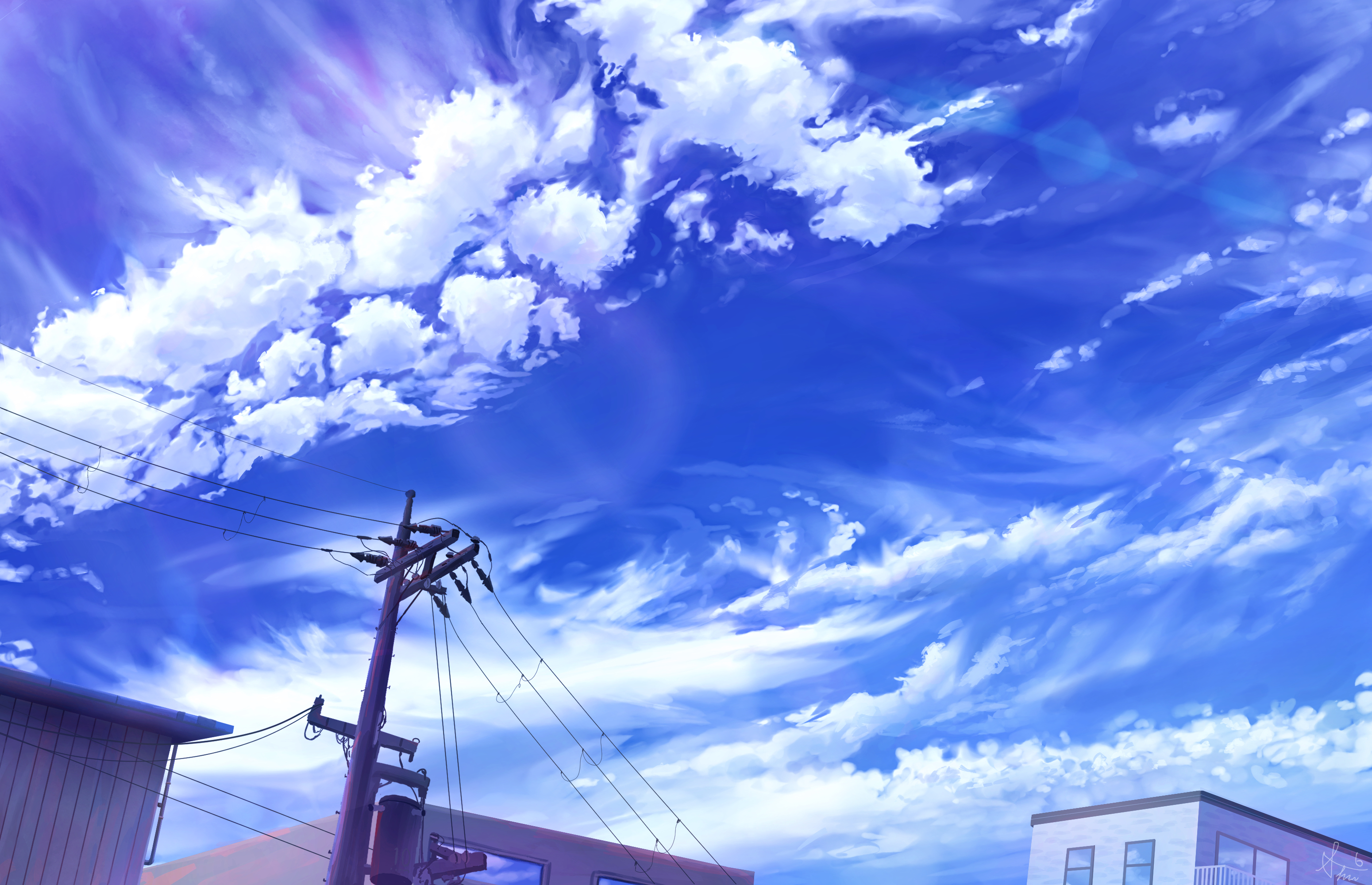 Blue Sky With Clouds. Blue Sky With Clouds In Manga, Anime, Comic Style.  Digital Art Style, Illustration Painting. Stock Photo, Picture and Royalty  Free Image. Image 196768212.